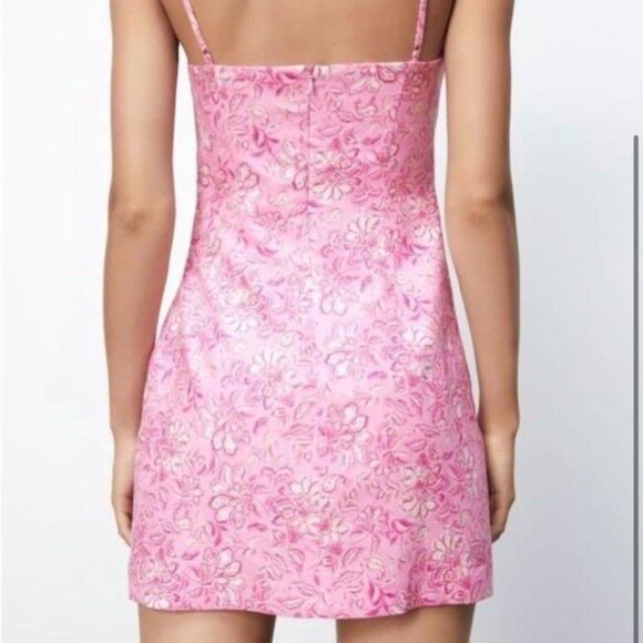 Zara Pink Floral Mini Linen Dress - Picture 2 of 3